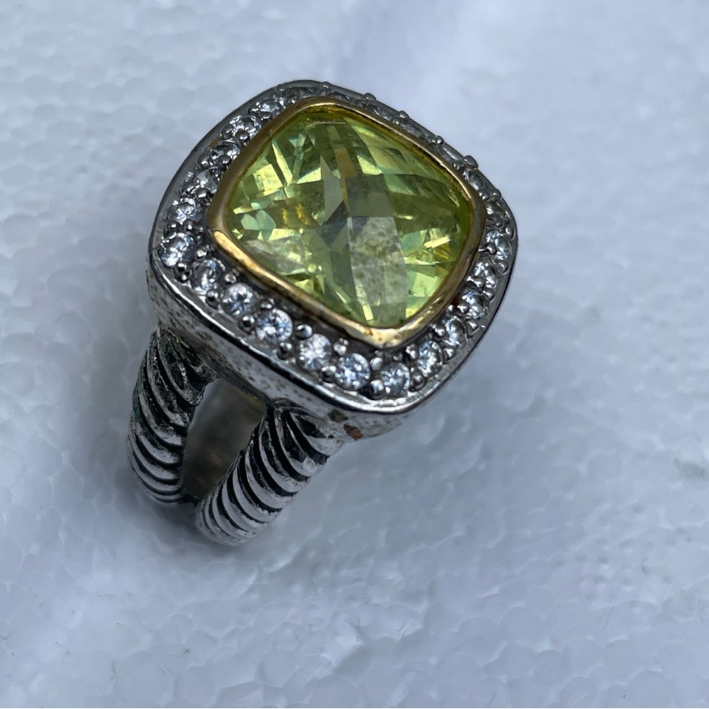 Chunky Green Peridot Crystal Square Statement Ring‎